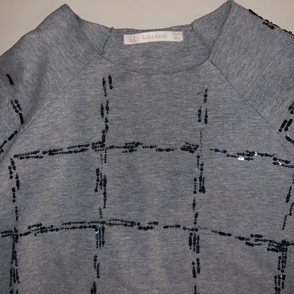 Zara Basic Gray with Black Sequins Quarters Sleeve Shirt Size Small - Picture 4 of 5